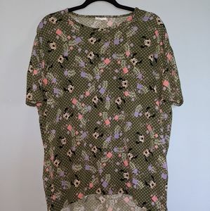 LuLaRoe Disney, Minnie Mouse Irma - Olive green with pink flowers, Women's XXS
